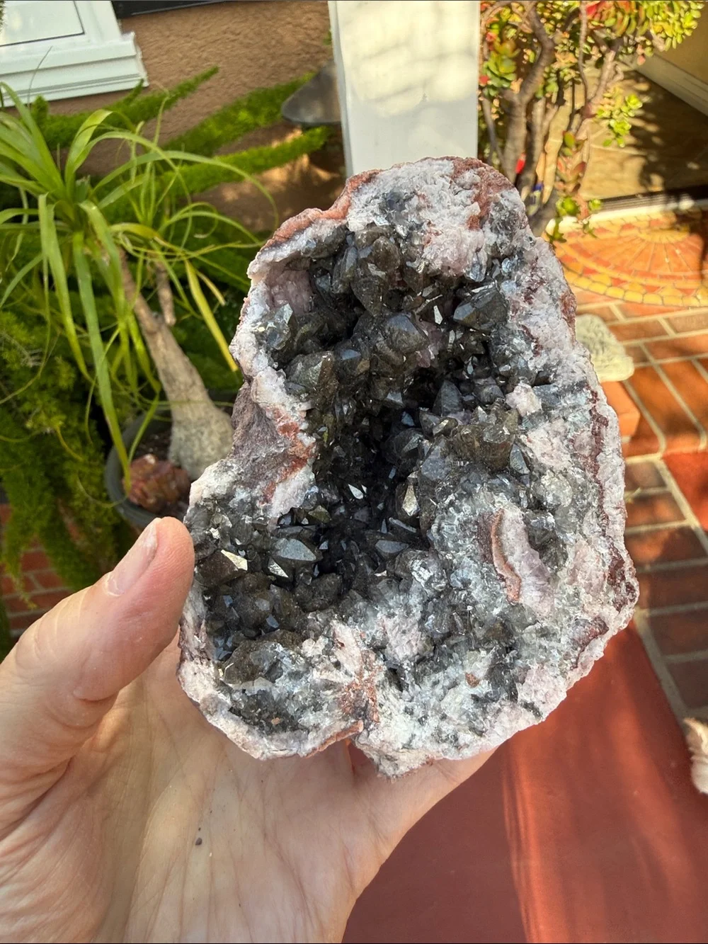 Pink Amethyst and Smoky Quartz Geode with Pink Matrix - Picture 10 of 12